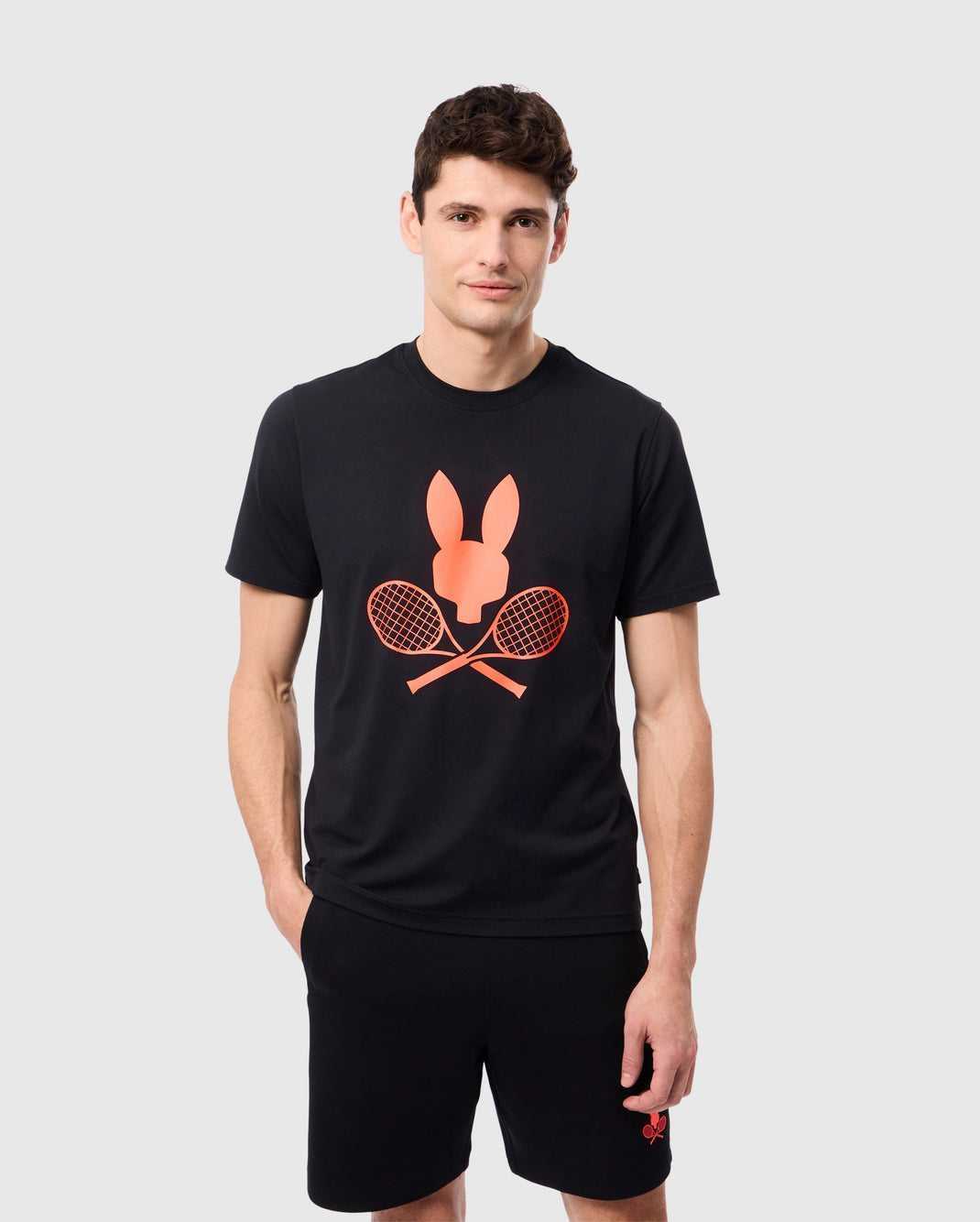 T Shirt Graphique Psycho Bunny Courtside Graphic Tee Noir Homme | BNM-23320144